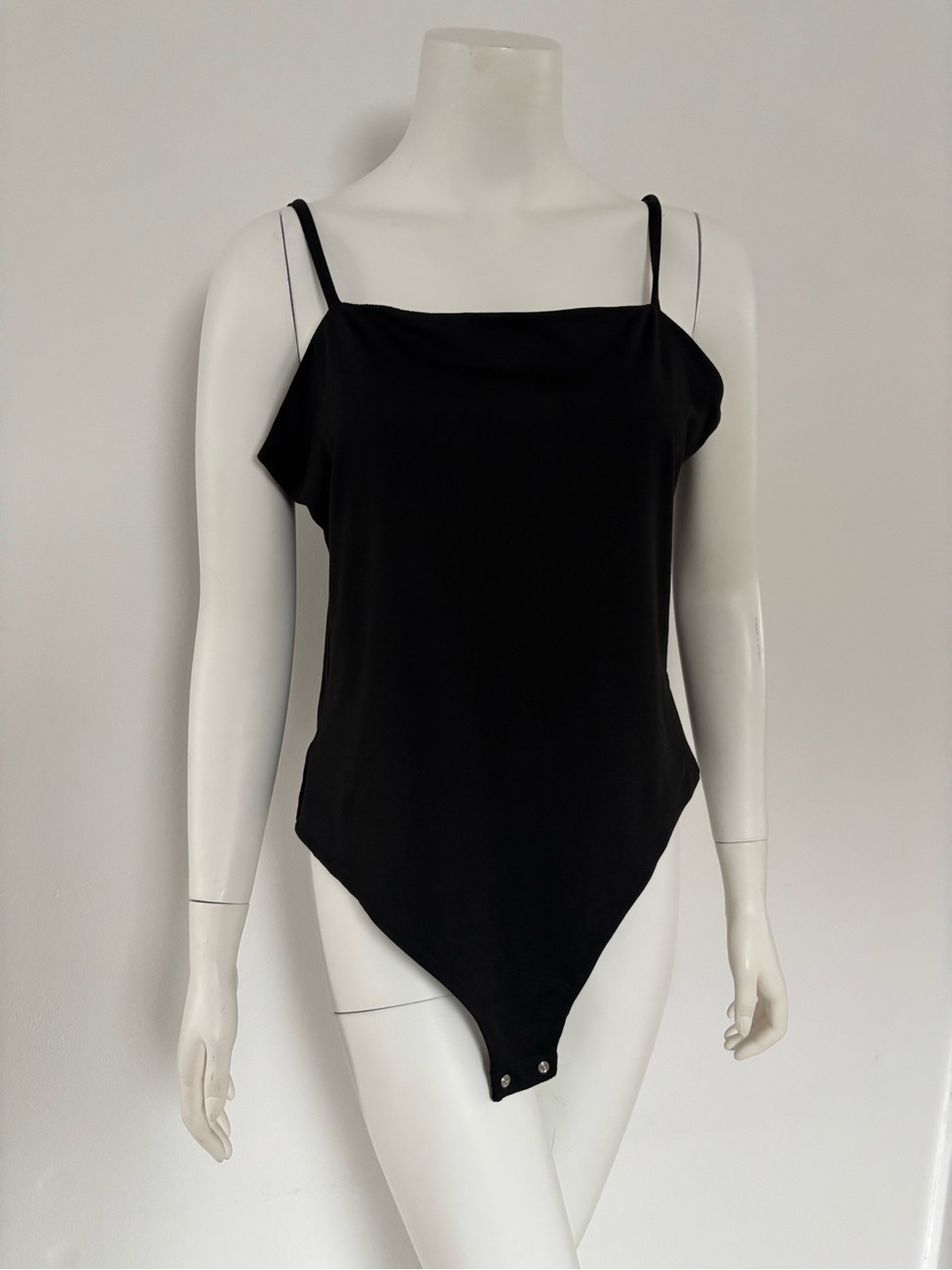 ReoRia Black Square Neck Spaghetti-Strap Bodysuit